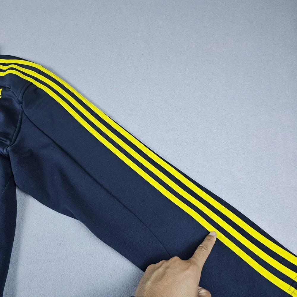 Adidas 1/4 Zip Sweatshirt Mens Large Navy Blue Yellow Pullover Mock Neck Fleece